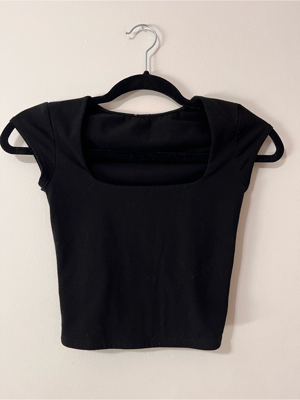 GARAGE Black Square Neckline Cap Sleeve Tee Womenβs Top Sz XS EUC